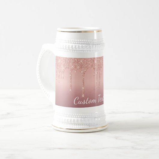 Roos Gold Glitter Beer Stein met aangepaste tekst Bierpul (Voorkant links)