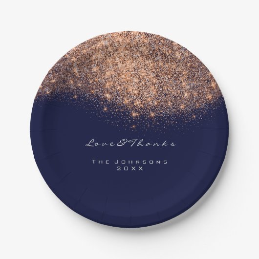 Roos Gold Glitter Birthday Blue Navy 16th Wedding Papieren Bordje (Voorkant)