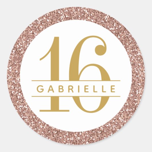 Roos Gold Glitter Birthday Favor Sticker Label (Voorkant)