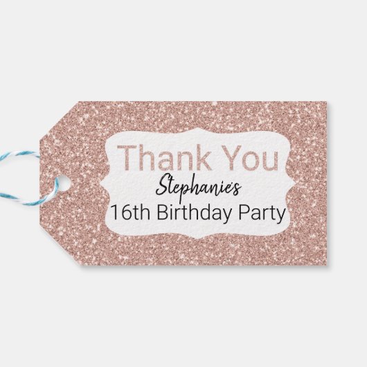 Roos Gold Glitter Birthday Hartelijk dank Cadeaulabel (Achterkant Horizontaal)