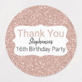 Roos Gold Glitter Birthday Hartelijk dank Labels (Design 2)