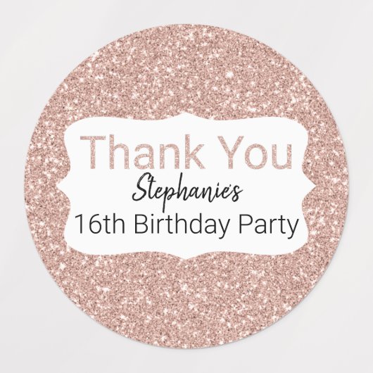 Roos Gold Glitter Birthday Hartelijk dank Labels (Design 2)