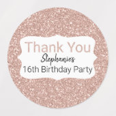 Roos Gold Glitter Birthday Hartelijk dank Labels (Design 1)