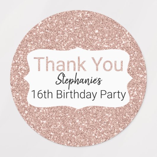 Roos Gold Glitter Birthday Hartelijk dank Labels (Design 1)