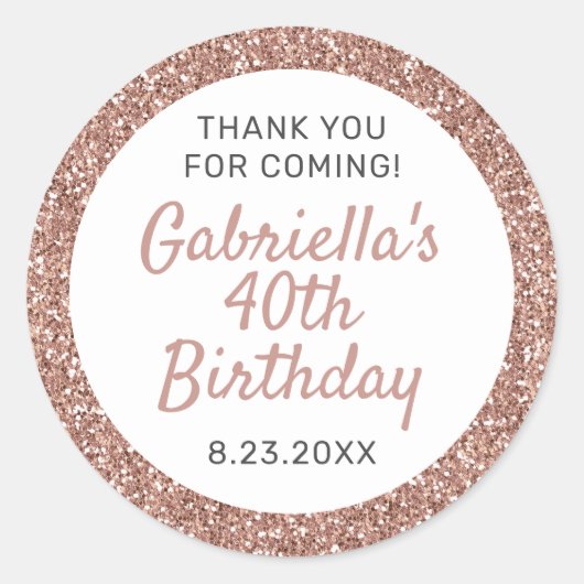 Roos Gold Glitter Birthday Hartelijk dank Ronde Sticker (Voorkant)