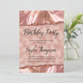 Roos Gold Glitter Birthday Party Invitation Kaart (Staand voorkant)