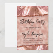 Roos Gold Glitter Birthday Party Invitation Kaart (Voorkant / Achterkant)