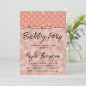 Roos Gold Glitter Birthday Party Invitation Kaart (Staand voorkant)