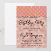 Roos Gold Glitter Birthday Party Invitation Kaart (Voorkant / Achterkant)