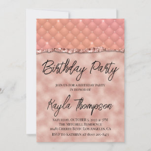 Roos Gold Glitter Birthday Party Invitation Kaart