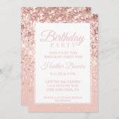Roos Gold Glitter Birthday Uitnodiging (Voorkant / Achterkant)
