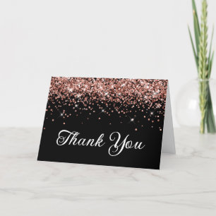 Roos Gold Glitter Black 50th Birthday Bedankkaart