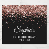 Roos Gold Glitter Black 50th Birthday Likeurfles Etiket (Enkel label)