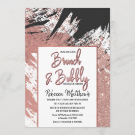 Roos Gold Glitter Black Brushstroke Brunch Bubbly Kaart