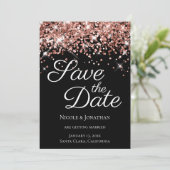 Roos Gold Glitter Black Elegant Calligrafie Save The Date (Staand voorkant)
