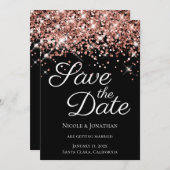 Roos Gold Glitter Black Elegant Calligrafie Save The Date (Voorkant / Achterkant)