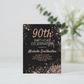 Roos Gold Glitter Black Glitz Glam 90th Birthday Kaart (Staand voorkant)