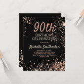 Roos Gold Glitter Black Glitz Glam 90th Birthday Kaart (Voorkant / Achterkant in situ)