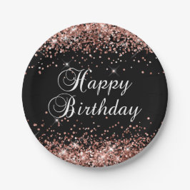 Roos Gold Glitter Black Happy Birthday Papieren Bordje
