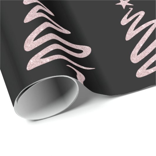 Roos Gold Glitter & Black kerstboompatroon Cadeaupapier (Rol Hoek)