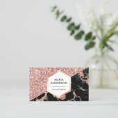 Roos Gold Glitter Black Marble Makeup Artist Visitekaartje (Staand voorkant)