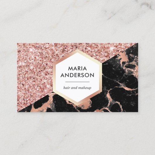 Roos Gold Glitter Black Marble Makeup Artist Visitekaartje (Voorkant)