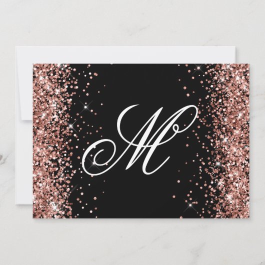 Roos Gold Glitter Black Monogram 50e verjaardag Kaart (Achterkant)