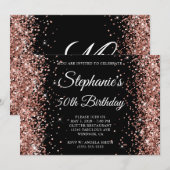 Roos Gold Glitter Black Monogram 50e verjaardag Kaart (Voorkant / Achterkant)