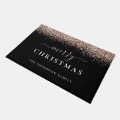 Roos Gold Glitter Black Naam Merry kerst Deurmat (Schuin)