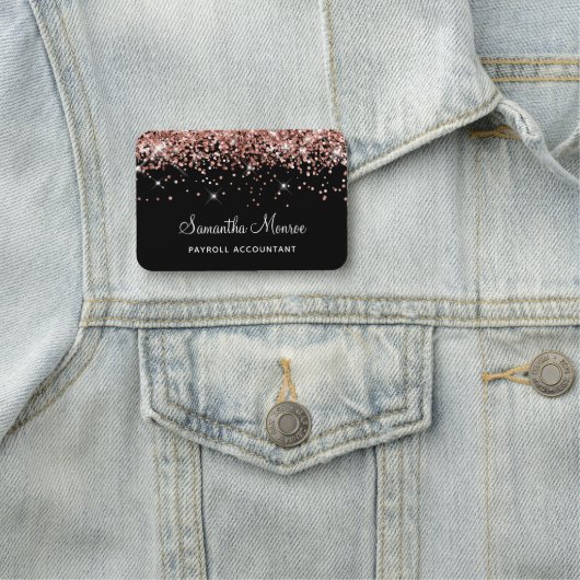 Roos Gold Glitter Black Naamplaatje (In situ)