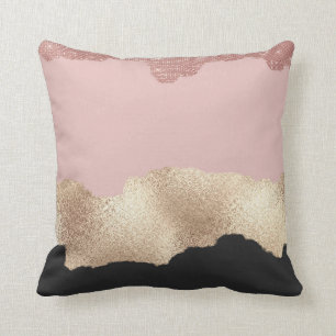 Roos Gold Glitter Black Pink Abstract Girly Art Kussen