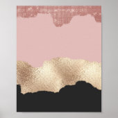 Roos Gold Glitter Black Pink Abstract Girly Art Poster (Voorkant)