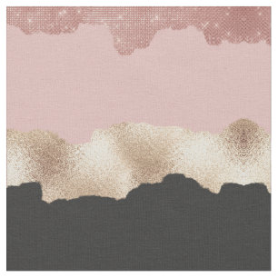 Roos Gold Glitter Black Pink Abstract Girly Art Stof