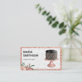 Roos Gold Glitter Black Roze Damaskachel Visitekaartje (Staand voorkant)