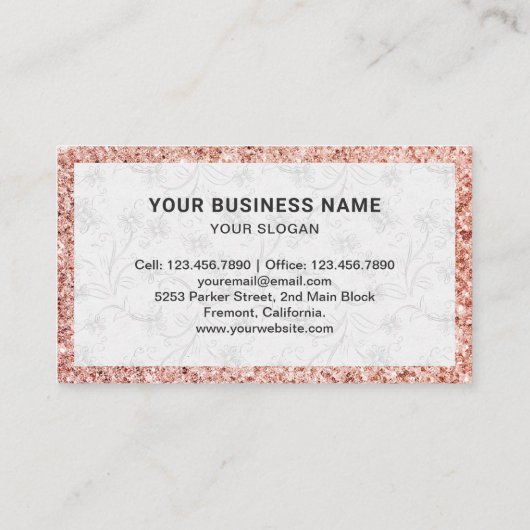 Roos Gold Glitter Black Roze Damaskachel Visitekaartje (Achterkant)