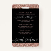 Roos Gold Glitter Black Sweet 16 Uitnodiging VIP Badge (Achterkant)