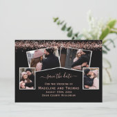 Roos Gold Glitter Black Vier foto's Save The Date (Staand voorkant)