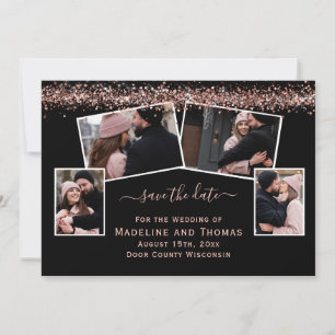 Roos Gold Glitter Black Vier foto's Save The Date