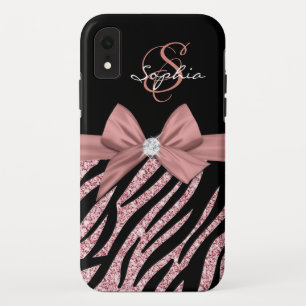 Roos Gold Glitter Black Zebra Stripes Bow Monogram Case-Mate iPhone Case