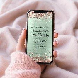 Roos Gold Glitter Bleek Mint Folie 50e verjaardag Kaart