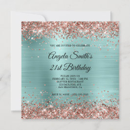 Roos Gold Glitter Bleek Turquoise Monogram Kaart
