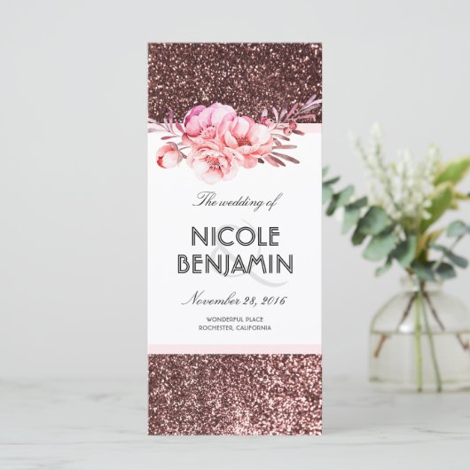 Roos Gold Glitter Bloemen Trouwprogramma's Programmakaart (Staand voorkant)