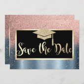 Roos Gold Glitter Blue Afstuderen Save the Date (Voorkant / Achterkant)
