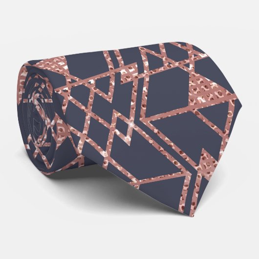 Roos Gold Glitter Blue Triangle Tribal Geometric Stropdas (Opgerold)