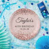 Roos Gold Glitter Blush 40e Verjaardag Papieren Bordje (Feest)