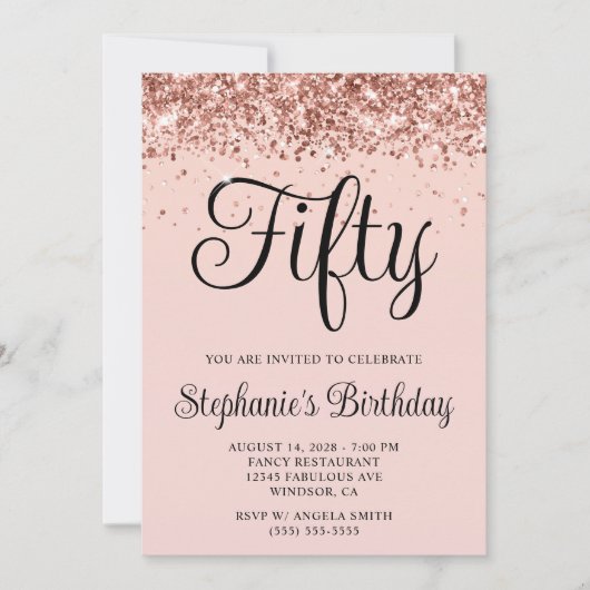 Roos Gold Glitter Blush 50e Verjaardag Kaart (Voorkant)