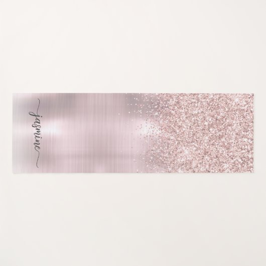Roos Gold Glitter Blush Metallic Monogram script Y Yogamat (Voorkant (horizontaal))