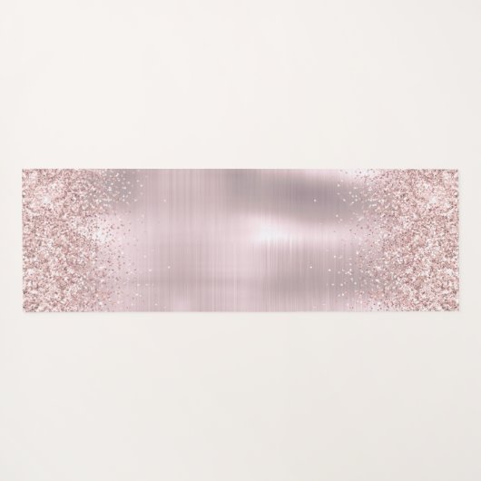 Roos Gold Glitter Blush Metallic Monogram script Yogamat (Achterkant (horizontaal))