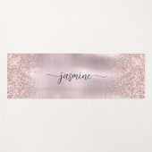 Roos Gold Glitter Blush Metallic Monogram script Yogamat (Voorkant (horizontaal))