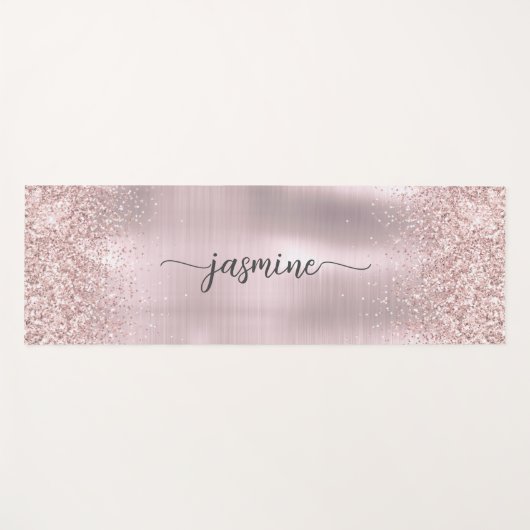 Roos Gold Glitter Blush Metallic Monogram script Yogamat (Voorkant (horizontaal))